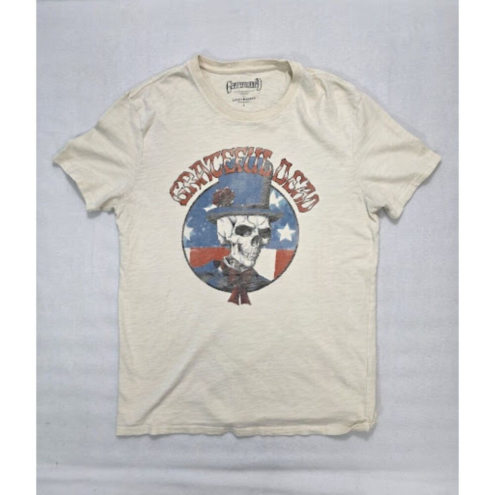 Lucky Brand Grateful Dead Uncle Sam Top Hat Graphic T-Shirt Mens Large Cream